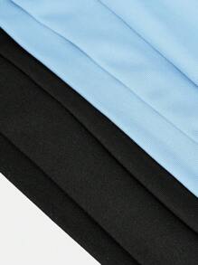 SHEIN Leap Crew Tween Girl Knitted Solid Tank Top And Pants Sportswear Set 4Pieces 2 Color Set, For Daily Wear, Back To School - Baby Blue - View 15