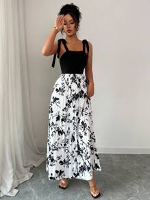 Elenzga Women's Elegant Tie-Bow Decor Ruffle A-Line Flowy Dress, Graceful Design, Suitable For Spring & Summer - Multicolor - View 6