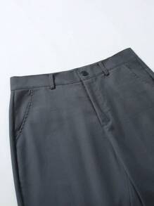 Manfinity Mode Conjunto de traje de unicolor para hombre de talla grande, chaqueta de manga larga y pantalones, de moda para el verano