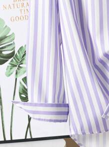 SHEIN Camicia a maniche lunghe larga e casual a righe con tasche adatta per teenager, abbinabile a pantaloni ampi, leggings, shorts o minigonna