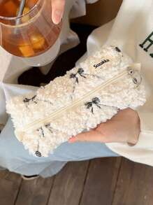 1 件蝴蝶结笔袋刺绣笔袋，女士/学生文具收纳袋，耳机收纳配件，返校，可爱多功能收纳袋，铅笔盒，化妆包，文具，化妆品，护肤品，口红，刷子，硬币，小物件，返校，学校用品 - 彩色 - 查看 2