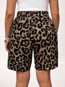 SHEIN LUNE Plus Size Comfortable Casual Leopard Shorts