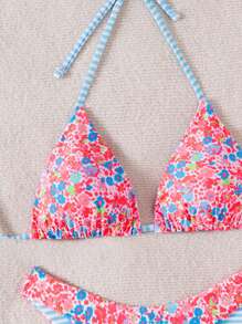 Swim Mod 2pcs/Set Women Holiday Vacation Beach Random Print Reversible Halter Top And Adorable Shorts Bikini Set For Summer - Multicolor - View 4