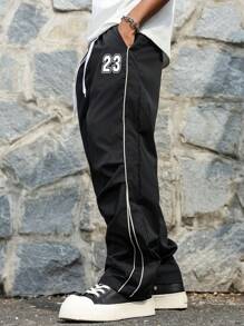 Manfinity Hypemode Men's Street Casual Collegiate Style Y2k Sweatpants, Summer Streetwear Track Pants, Fall - Black - View 5