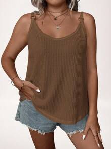 SHEIN LUNE 大码女式吊带背心，简约时尚休闲日常装夏季女士夏季上衣度假女士外出上衣女士海滩春假 - 摩卡棕 - 查看 6