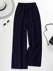 Franclia Women's High Waist Striped Casual Pants, Fashionable For Summer Fall Cloth For Women - Navy Blue - View 2