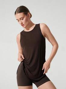 GLOWMODE TENCEL™ 莫代尔 Smooth Sailing 轻盈丝滑齐臀长度侧开衩无袖运动背心低冲击瑜伽普拉提工作室健身房日常休闲装