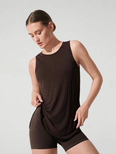 GLOWMODE TENCEL™ Modal Smooth Sailing Regata Leve e Sedosa, de Comprimento na Altura do Quadril, com Fenda Lateral, Regata Ativa de Baixo Impacto para Yoga, Pilates, Academia e Uso Casual Diário