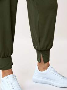 SHEIN LUNE Plus Size Army Green Sports Casual Pants With Pockets - Army Green - View 4