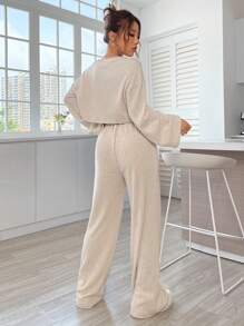 SHEIN EZwear Tricou crop și pantaloni cu șnur în talie