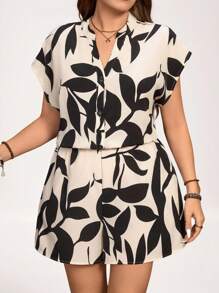 Comfylo Plus Size Summer Boho Jumpsuit With Asymmetrical Geometric Print For Women