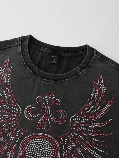 Street Life Gilet gothique pour hommes à col rond avec squelette et strass, Halloween