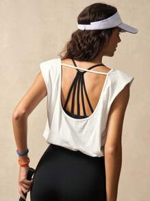 VARSIVA Camiseta deportiva de unicolor sin espalda para mujer, top de verano para entrenamiento de mujer - Blanco - Ver 7