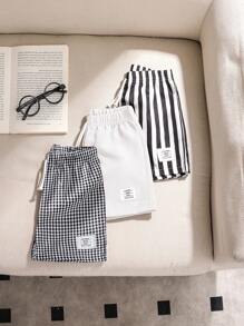 3pcs Infant & Toddler Boys' Casual Style Khaki Plaid, Black & White Striped, Solid Color Shorts, Suitable For Everyday Wear, Vacation, Outings, Summer Essential Boys Outfit Sets Baby Summer Boy Summer Clothes Baby Boys Sets Summer Clothes For Toddlers Boy Clothes For Baby Summer Summer Outfits For Baby Boy