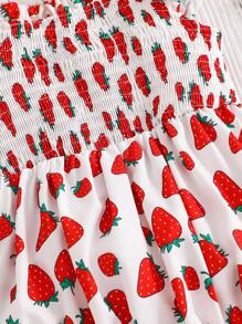 SHEIN Baby Girl Casual Comfortable Strawberry Print Ruffle Trim Bodysuit - Red and White - View 7