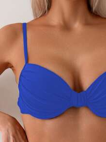 Swim Basics 2pcs Women Summer Solid Color Sexy Supportive Ruched Tankini Top And Bikini Bottoms, Beach Vacation Swimsuit Set - Royal Blue - View 4