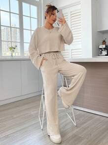 SHEIN EZwear Tricou crop și pantaloni cu șnur în talie