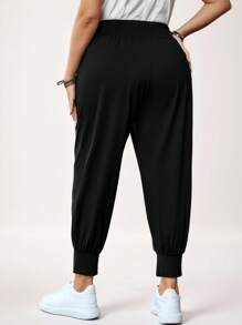 SHEIN LUNE Plus Size Camouflage  Green Sports And Leisure Pants With Pockets - Black - View 2