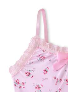 Áo hai dây kiểu dáng dễ thương, họa tiết hoa nhí, điểm nhấn nơ, phối ren, dáng croptop, phong cách búp bê Kawaii dành cho tuổi teen. - Hồng - Xem 3