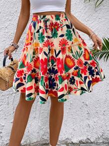 Breezaya Falda mini de mujer con volantes en el bajo y estampado floral ditsy aleatorio para verano - Multicolor - Ver 7