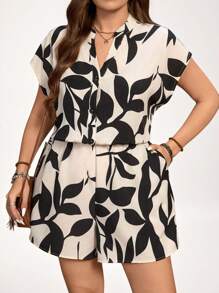 Comfylo Plus Size Summer Boho Jumpsuit With Asymmetrical Geometric Print For Women