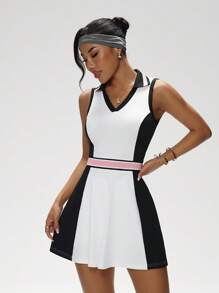 SHEIN Sports Women's Sports Casual Dress, Fashionable For Summer - Black and White - View 5