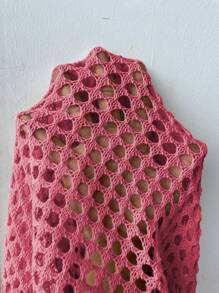 Calvaya Plus Size Solid Sheer Knitted Long Sleeve Pullover Sweater, Beach Fall Winter Autumn - Apricot - View 1