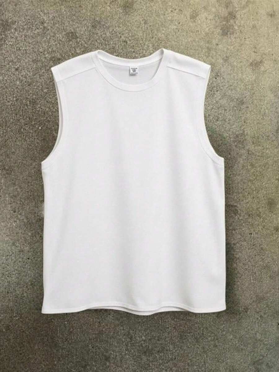 SHEIN Bolty Teens Boys Casual Plain Color Versatile Comfortable Solid Round Neck White Tank Top, Suitable For Commuting, School, Daily Casual, Travel, Sports, Spring/Summer