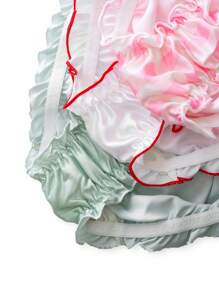 3pcs Sweet & Cute Satin Scallop-Edged Color Block Panties For Teen Girls - Multicolor - View 4