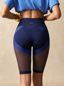 VARSITIE Workout Shorts Women's Color Block Mesh Asymmetric Waist Biker Shorts