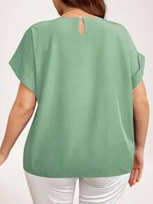 SHEIN LUNE Plus Size Solid Color Crew Neck Batwing Sleeve Casual Blouse Summer For Women - Mint Green - View 2