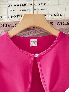 Conjunto de 2 piezas para el Día de San Valentín para niñas adolescentes: Cárdigan con mangas con volantes y vestido plisado con estampado floral, elegante, para primavera/verano - Multicolor - Ver 6