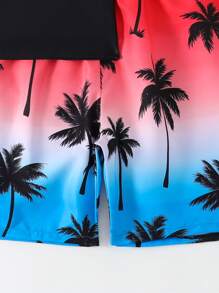 SHEIN 青少年男孩两件套泳衣套装 - 印花上衣和随机印花短裤 - 彩色 - 查看 4