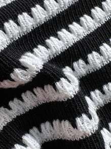 Swim Vcay 2025 女士黑白条纹细肩带抽绳三角杯泳衣套装，夏季海滩度假 - 黑與白 - 查看 6