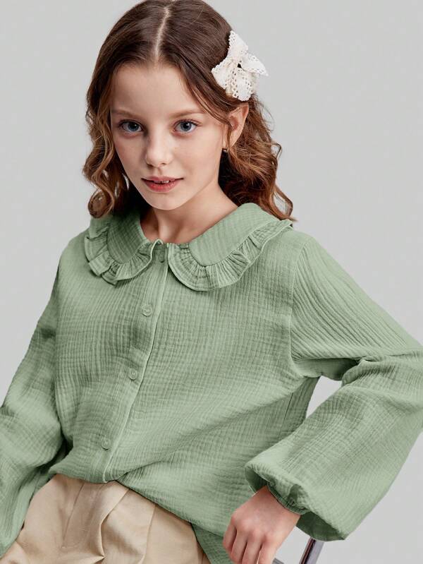 Ontre Tween Girl Loose Peter Pan Collar Soft Casual Shirt, Versatile For Homewear And Back To School