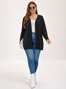 SHEIN LUNE Plus Solid Open Front Coat,Fall Women Clothes Winter Autumn - Black - View 6