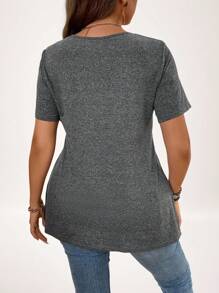 SHEIN LUNE Plus 双色环链荷叶边 T 恤，夏季 - 灰色 - 查看 2