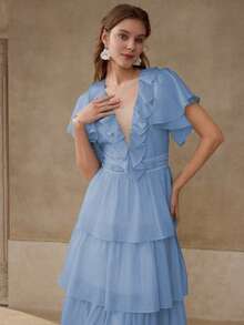 MOTF Vestido con volantes de diseño en múltiples capas - Azul - Ver 8