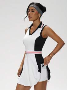 SHEIN Sports Women's Sports Casual Dress, Fashionable For Summer - Black and White - View 3