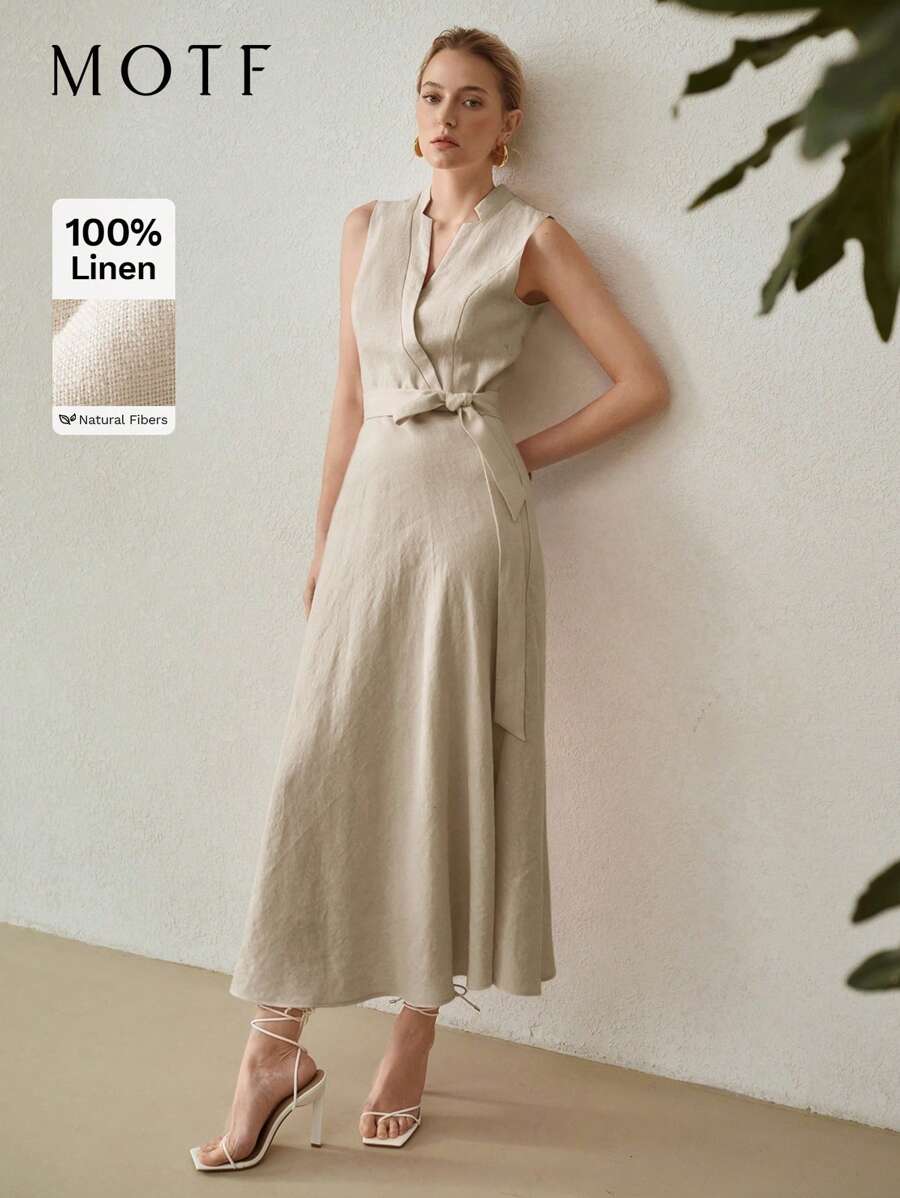 MOTF PREMIUM VESTIDO DE LINO CON CINTURÓN