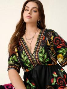 SHEIN LUNE Lune Plus Size Women's Paisley Pattern Casual Dress, Women's Summer Clothing - Vacation Style, Holiday Outfits, Boho/Bohemian, Beach Vacation Casual Dress, Summer Women's Easter Holiday Festival Clothing Bohemian Style Mother's Day, Chillax Dress, Slouchy Casual Style Mother's Day Gift Mama Mother Day Resort Dresses Relaxed Outfit Slouchy Casual Style Chillax Drees Cozy Fit Midi Dress For Women Boho Midi Dress Holiday Outfits Long Beach Dress Casual Dresses Woman Pride Day Cozy Fit Chillax Slouchy Casual Style Birthday Dresses For Women Summer Clothes Airport Outfit For Women Teacher Outfits For Women Pride Outfits Women