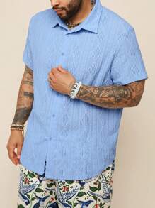 EASEVO Knitted Casual Short Sleeve Shirt (Plus Size) - Blue - View 5