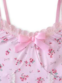 Áo hai dây kiểu dáng dễ thương, họa tiết hoa nhí, điểm nhấn nơ, phối ren, dáng croptop, phong cách búp bê Kawaii dành cho tuổi teen. - Hồng - Xem 4