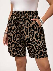 SHEIN LUNE Plus Size Comfortable Casual Leopard Shorts