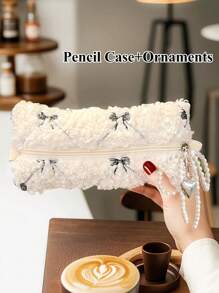 1 件蝴蝶结笔袋刺绣笔袋，女士/学生文具收纳袋，耳机收纳配件，返校，可爱多功能收纳袋，铅笔盒，化妆包，文具，化妆品，护肤品，口红，刷子，硬币，小物件，返校，学校用品 - 彩色 - 查看 5