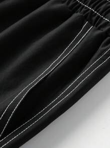 Claim Dot 男士休闲抽绳口袋宽松裤，实用风格夏季 - 黑色 - 查看 4