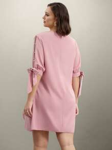 Flouryn Plus Scallop Trim Knot Cuff Dress - Pink - View 3