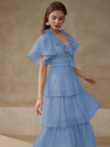 MOTF Vestido con volantes de diseño en múltiples capas - Azul - Ver 5