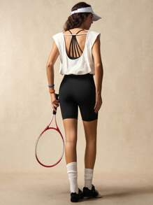 VARSIVA Camiseta deportiva de unicolor sin espalda para mujer, top de verano para entrenamiento de mujer - Blanco - Ver 5