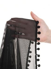 SHEIN Young Girl Solid V-Neck Short Sleeve Bubble Trim Overlay Dress Girls Swimsuit With Coverup Kids Swimsuit Cover Up Black Bathing Suit Kids Black Girls Swimsuit Coverup Kids Black Swimsuit Cover Up - Black - View 7